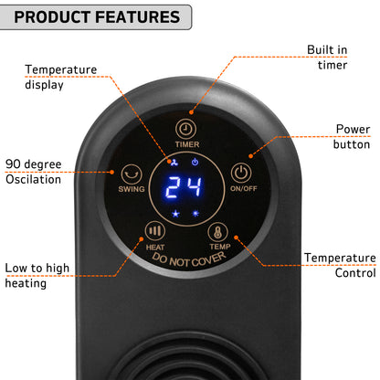 Electric Heater Energy Efficient, Ceramic Tower Fan, Silent, by Nuovva
